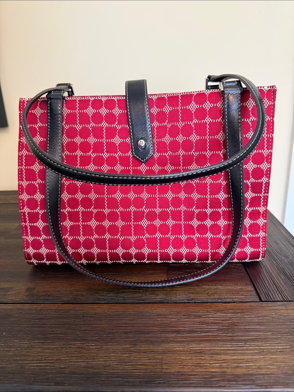 Kate Spade Woven Pattern Red Tote Bag with Black Trim